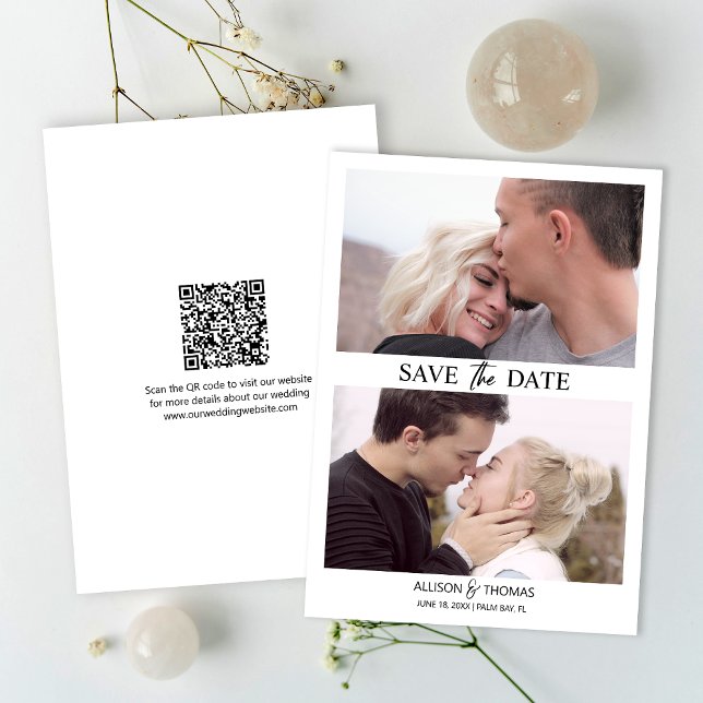 Convites Moderno Salve A Data Foto Código QR Casamento (The QR code makes it easy for guests to visit your website for more details about your wedding.)