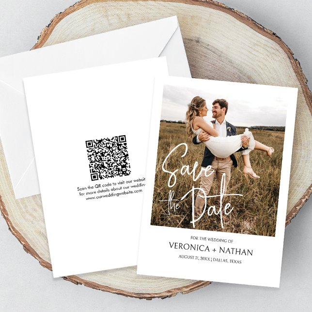 Convites Moderno Salve A Data Foto Código QR Casamento (The QR code makes it easy for guests to visit your website for more details about your wedding.)