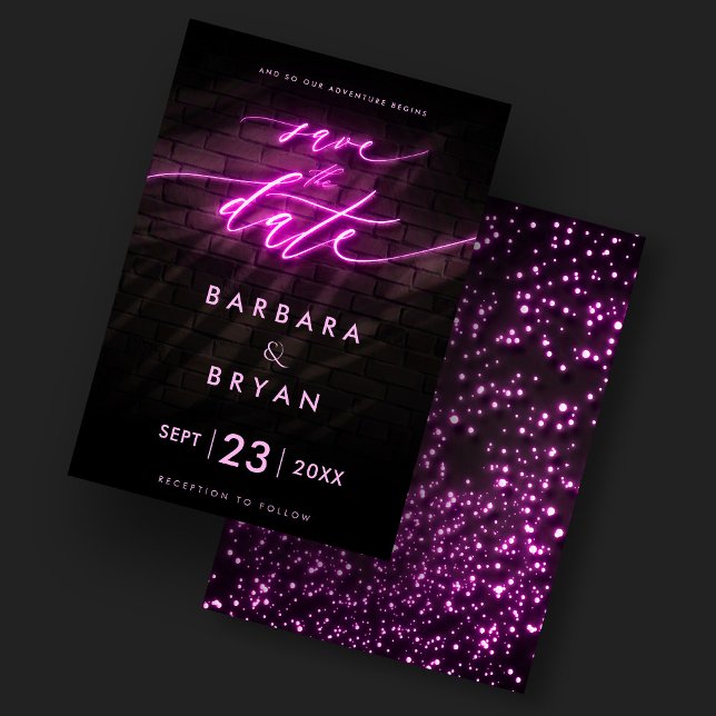 Convites Moderno Salve A Data Neon Pink Weding (Modern Save The Date Neon Pink Wedding Invitation
)