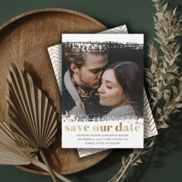 Convites Moderno Salve nossa Foto Dourada e Branca