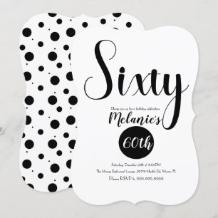 Convites Moderno Script 60th Bold Preto e Branco Pontos