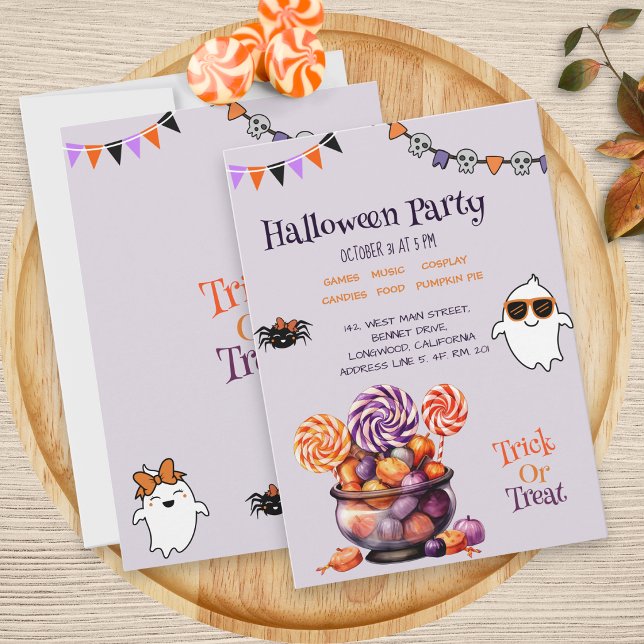 Convites Moderno Script Colorido Kids Festa de Halloween (Criador carregado)