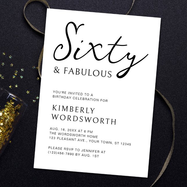 Convites Moderno Script de Sessenta e Fabuloso Aniversário  (Criador carregado)