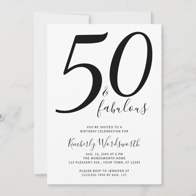 Convites Moderno Script Elegante 50 Fabuloso Aniversário de (Frente)