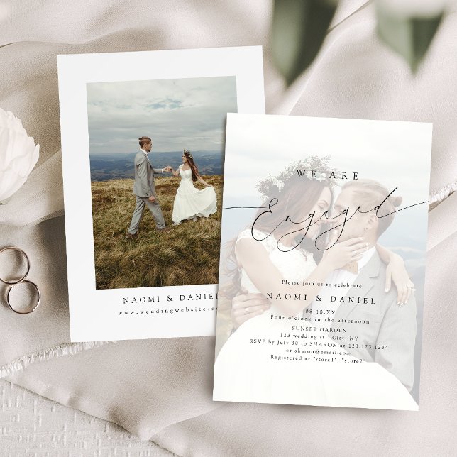 Convites Moderno Script Minimalista Foto Elegante Engajamen (Minimalist Modern Script Photo Elegant Engagement Invitation)