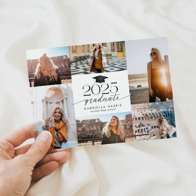 Convites Moderno Script Preto + Branco Graduação 2025 (Modern Black + White Script 2025 Graduation Invitation)