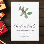 Convites Moderno Script Winter Holly Berries Festa de Natal<br><div class="desc">Convide familiares e amigos para a sua festa de Natal com este convite festivo moderno e simples. É decorada com coloração aquosa,  holly verde,  bagas vermelhas e tipografia com script de na moda. Facilmente personalizável. Original Watercolor © Michele Davies.</div>