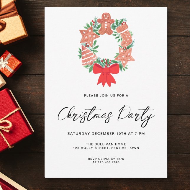 Convites Moderno Script Winter Wreath Christmas Party (Criador carregado)