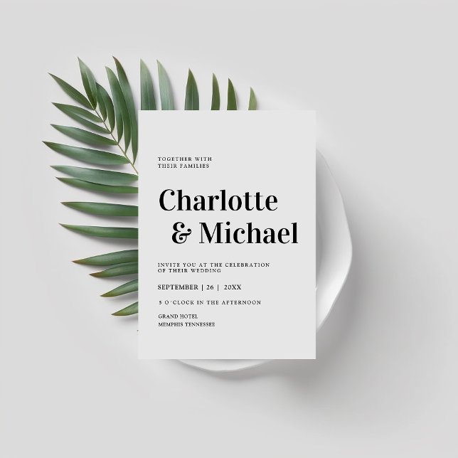 Convites Moderno, simples, elegante Einladung (Modern, simple, elegant, gray, wedding invitation.)