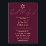 Convites Moderno Simples Rosa Burgundy Red Bat Mitzvah<br><div class="desc">Este convite elegante, minimalista e chic Bat Mitzvah é a escolha perfeita para a sua filha no dia especial dela. Ele apresenta um simples e moderno falso design de tipografia rosa dourada com a estrela de David em um fundo vermelho burgundy. É um belo, contemporâneo, e na moda design para...</div>