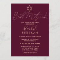 Moderno Simples Rosa Burgundy Red Bat Mitzvah