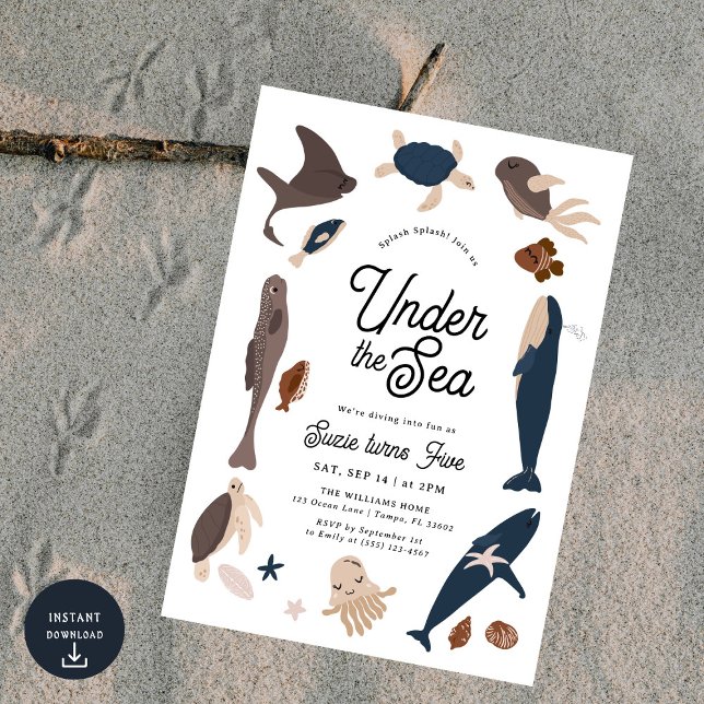 Convites Moderno sob o 5 do mar Aniversário (Criador carregado)