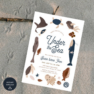 Convites Moderno sob o 5 do mar Aniversário