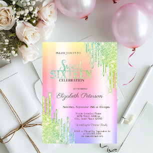 Convites Moderno Sweet 16 Ombre com Pingos de Brilho Verde