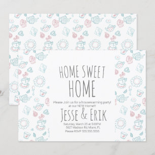 Convites Moderno Tea Doodles Festa de Aquecimento Familiar