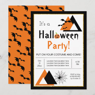 Convites Moderno triângulo morcegos e teia de aranha Hallo