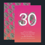 Convites Moderno tropical Fuchsia aniversário de 30 anos<br><div class="desc">Este divertido convite de 30 anos tem um fundo solar cor-de-rosa e laranja tropical,  folhas tropicais de aquarela que envolvem 30 e texto simples. A parte de trás apresenta um plano de fundo do pôr do sol e um padrão de folha monstera tropical de cor d'água.</div>