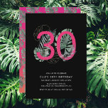 Convites Moderno tropical Fuchsia aniversário de 30 anos<br><div class="desc">Este divertido convite de 30 anos tem um fundo solar cor-de-rosa e laranja tropical,  folhas tropicais de aquarela que envolvem 30 e texto simples. A parte de trás apresenta um plano de fundo do pôr do sol e um padrão de folha monstera tropical de cor d'água.</div>