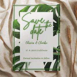 Convites Moderno Tropical Verde Neon e Branco Salve a Data