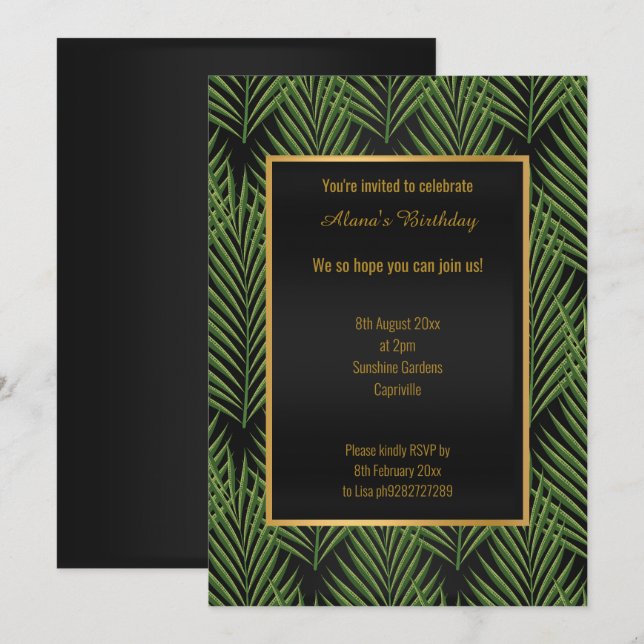 CONVITES MODERNO VERDE FERN BOTÂNICO BOTÂNICO BRANCO EM TOD (Frente/Verso)