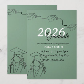 Convites Moderno Verde Sage MENINA Graduação Minimalista