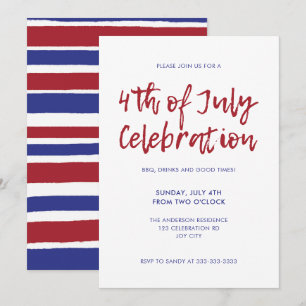 Convites Moderno Vermelho Azul Strips 4 de julho Independên