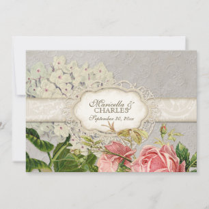 Convites Moderno Vintage Lace Tea Stainea Hydrangea n Rosas