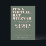 Convites Moderno Virtual Link e Green Bat Mitzvah<br><div class="desc">Convite Mitzvah para Bat Virtual Online Moderno,  Rosa e Verde</div>