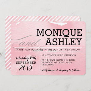 Convites MODERNO WEDDING simples cor-de-rosa