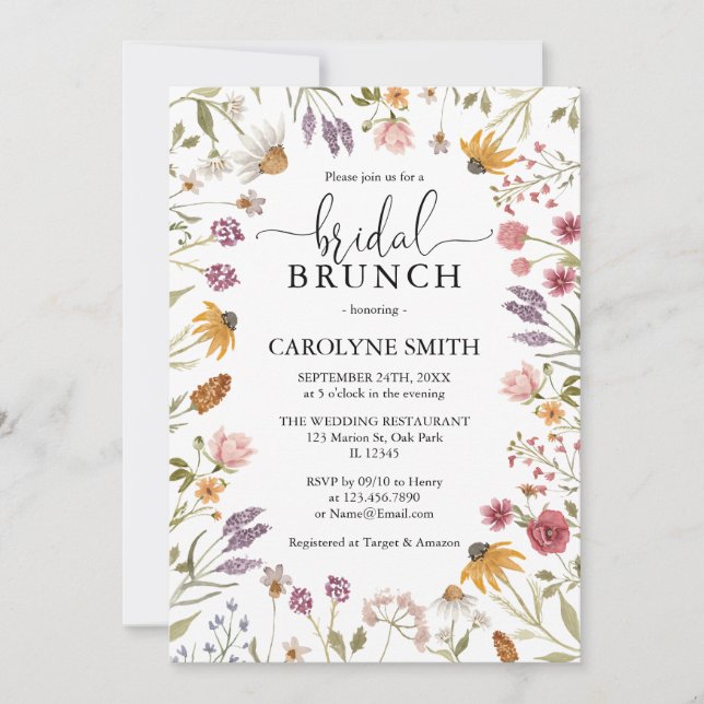 Convites Moderno Wildflower Elegant Boho Bridal Brunch (Frente)