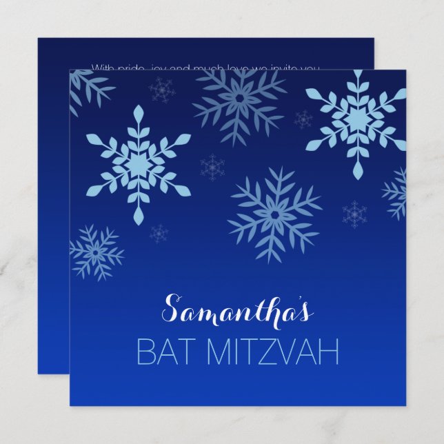 Convites Moderno Winter Wonderland Blue Bat Mitzvah (Frente/Verso)
