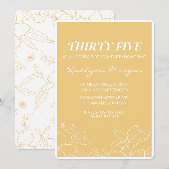Convites modernos de 35 anos Brunch Yellow (Frente/Verso)