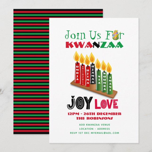 Convites Modernos de Festa KWANZAA com 7 Velas e P (Frente/Verso)