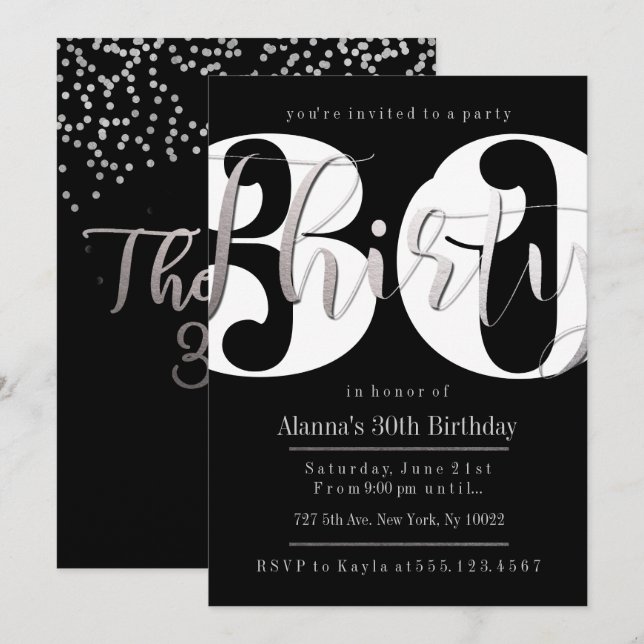 Convites Modernos para aniversário de 30 anos (Frente/Verso)