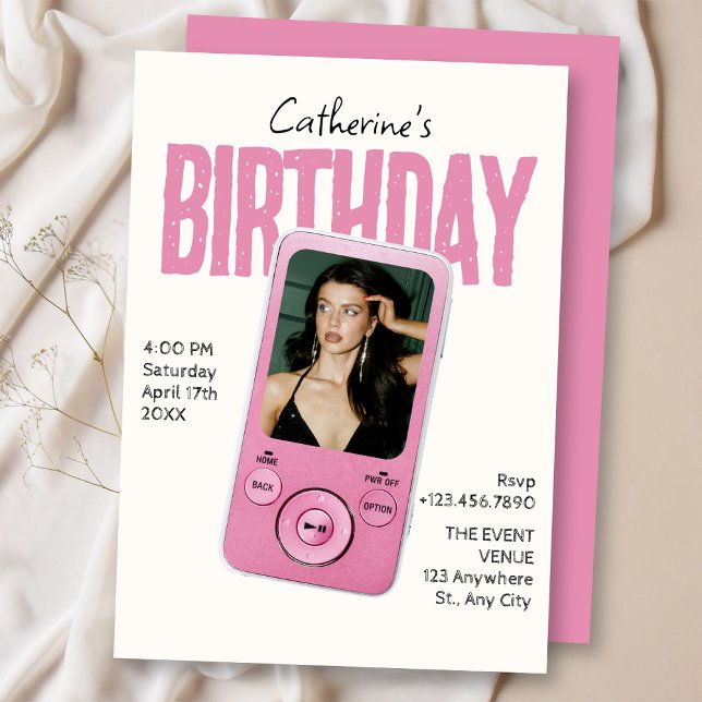 Convites Modist pink white birthday  (Criador carregado)