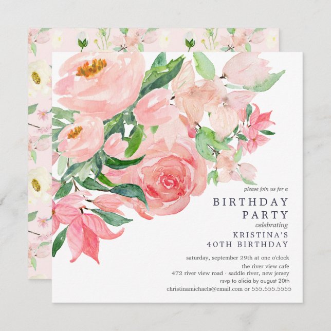 Convites Mola d'água verde e Festa de aniversário floral ro (Frente/Verso)