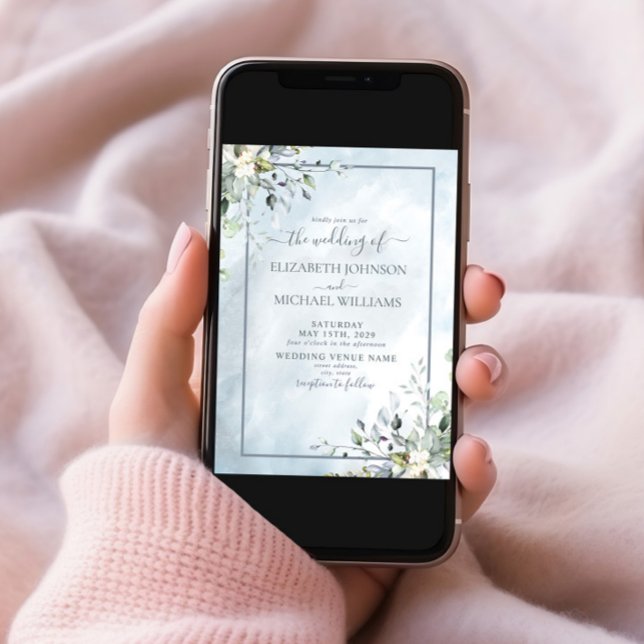 Convites Mola de Aquarela Azul Dusty Botânica (Criador carregado)