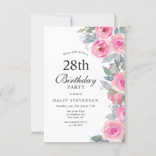 Convites Mola Floral Floral Rosa Feminina - 28.º Aniversári