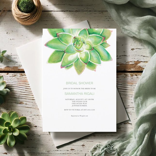 Convites Mola Verde-Chuva-Chuva-Brida Suculta (Bridal shower invitations watercolor succulent art by Victoria Grigaliunas Do Tell A Belle)