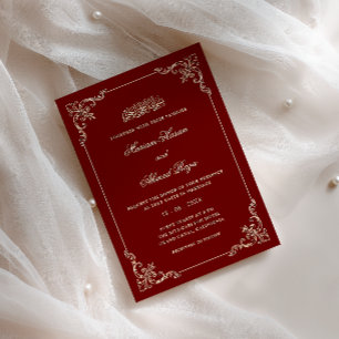 Convites Moldura Antiga Casamento Muçulmano Vermelho Burgun