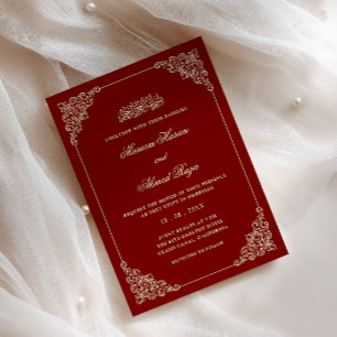 Convites Moldura Antiga Casamento Muçulmano Vermelho Burgun