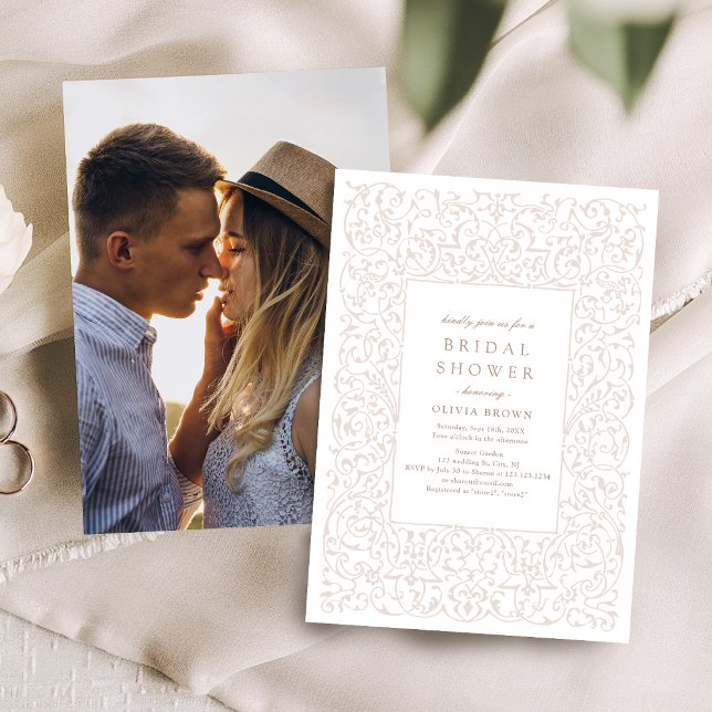 Convites Moldura Antiga Marfim Enfeitada Chá de Noiva (Ivory Vintage Ornate Frame Bridal Shower Invitation)
