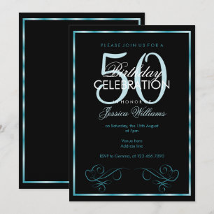 Convites Moldura Aquática Glamourosa para Aniversário de 50