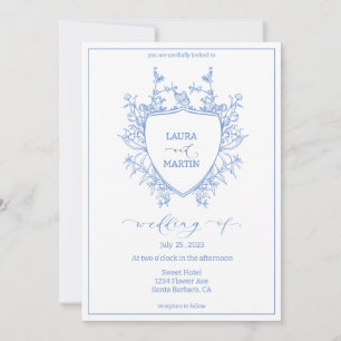 Convites Moldura azul de rajadas florais, script de caligra