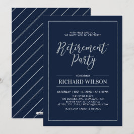Convites Moldura Azul Marinho e Prata | Festa de Aposentado