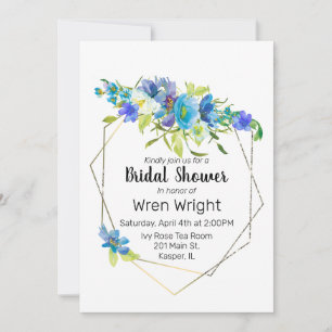Convites Moldura Azul Turquesa Azul Roxo Floral Dourado