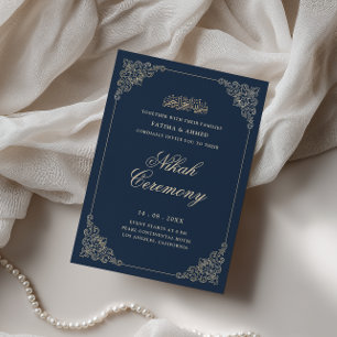 Convites Moldura Barroca Antiga Cerimônia de Nikah Azul-Mar