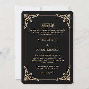 Convites Moldura Barroca Ornata Dourado Cerimônia de Nikah 