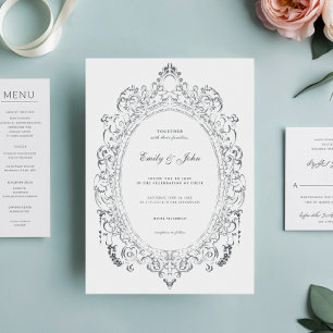 Convites Moldura Barroca Oval Minimalista Casamento Elegant