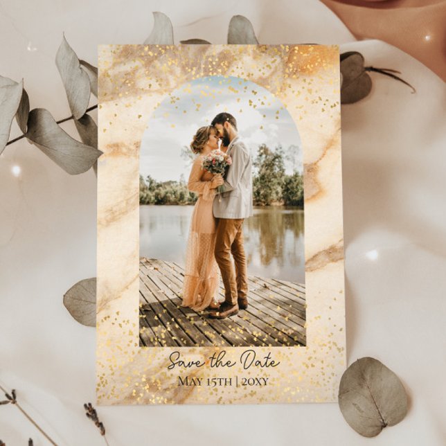 Convites Moldura Bege Boho Foto Save The Date Casamento (Criador carregado)